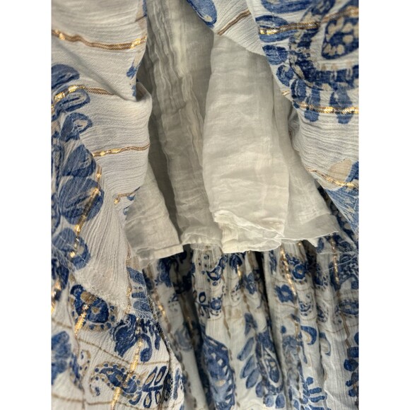 Me 2 Magic Maxi Dress 3X White Blue Gold Boho Embroidered Tassel Fringe Paisley - Picture 8 of 8